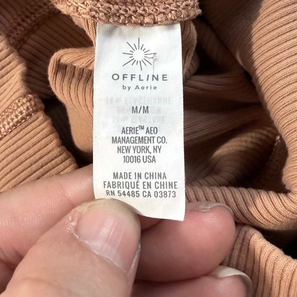 OFFLINE by Aerie Ribbed High Waisted Biker Shorts Tan Brown M 3134514674 - Picture 3 of 9